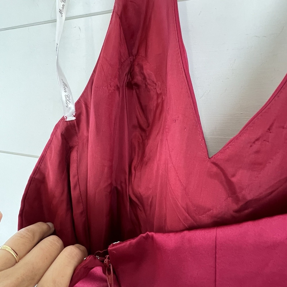 Mon Cheri EVENINGS 6 Halter Ruffle Chiffon Satin Maxi Dress Gown‎ Garnet Formal - Picture 11 of 12